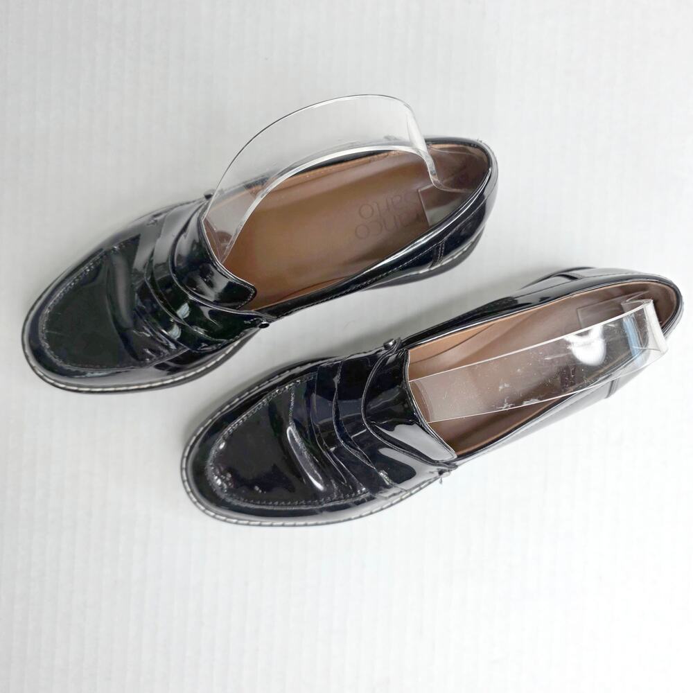 Franco Sarto Black Patent Chunky Lug Sole Penny Loafers Platform Size 7 Slip On - Picture 2 of 11